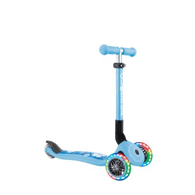 GLOBBER Junior Foldable Fantasy Lights  120/80 mm ABEC 5 Scooter with 3 Wheels, LED Wheels, Pastel Blue