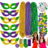 MGparty 168 PCS Mardi Gras Accessories - Masks Beads Necklaces Coins Tattoos Carnival Parade Masquerade Party Decorations Supplies view 1