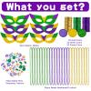 MGparty 168 PCS Mardi Gras Accessories - Masks Beads Necklaces Coins Tattoos Carnival Parade Masquerade Party Decorations Supplies view 2