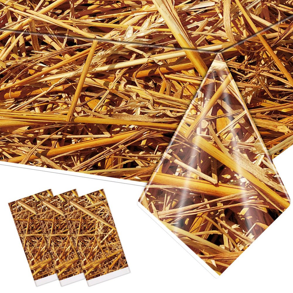 3 Pcs Halloween Straw Tablecover Hay Bales for Decoration Farm Hay Table Cover Waterproof Autumn Straw Tablecloth Rectangle Plastic Tablecloth for Western Cowboy Birthday Party Supplies 51 x 87 Inch