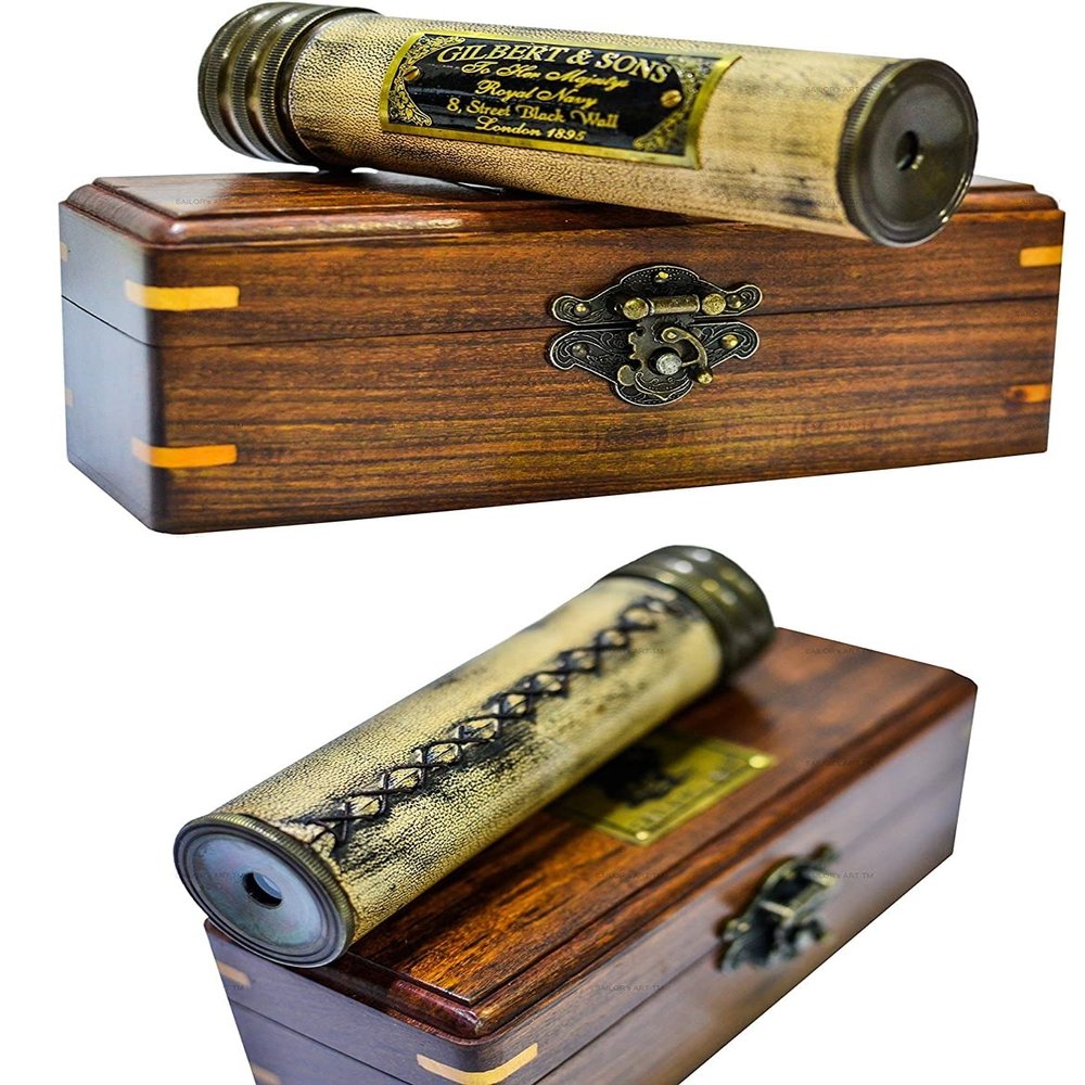 Handmade Brass Telescope with Wooden Box - Vintage Look - Antique Finish - Telescope for Kids Friends Family Children
