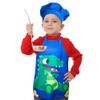 R HORSE 2 Pcs Kids Aprons Chef Hat Sets Adjustable Blue Cute Dinosaur Kitchen Aprons Cooking Baking Painting and Training Kits Dress up Role Play Chef Toy Kid Funny Cooking Gift New Year(3-5 Years) view 2
