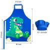 R HORSE 2 Pcs Kids Aprons Chef Hat Sets Adjustable Blue Cute Dinosaur Kitchen Aprons Cooking Baking Painting and Training Kits Dress up Role Play Chef Toy Kid Funny Cooking Gift New Year(3-5 Years) view 3