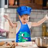 R HORSE 2 Pcs Kids Aprons Chef Hat Sets Adjustable Blue Cute Dinosaur Kitchen Aprons Cooking Baking Painting and Training Kits Dress up Role Play Chef Toy Kid Funny Cooking Gift New Year(3-5 Years) view 4