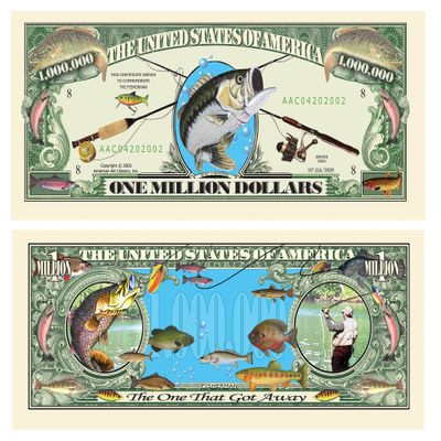 American Art Classics Pack of 100 - Fishing Million Dollar Bills - Great Novelty Fun Item for Those Who Love to Fish