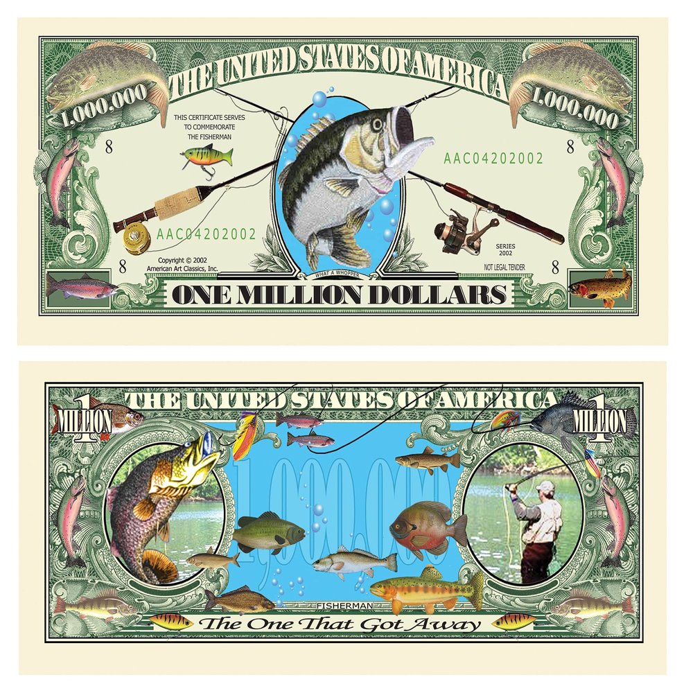American Art Classics Pack of 100 - Fishing Million Dollar Bills - Great Novelty Fun Item for Those Who Love to Fish