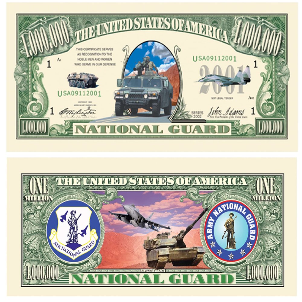 American Art Classics Pack of 100 - US National Guard Million Dollar Bill - Best Gift Or Keepsake for National Guard Personnel