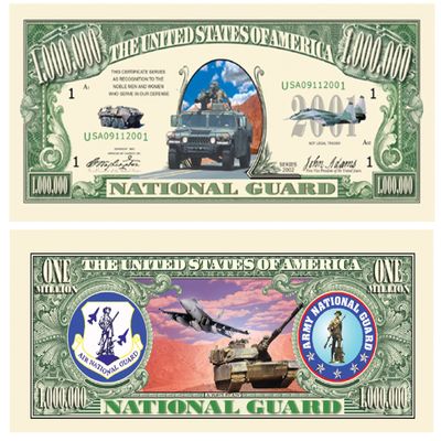 American Art Classics Pack of 25 - US National Guard Million Dollar Bill - Best Gift Or Keepsake for National Guard Personnel