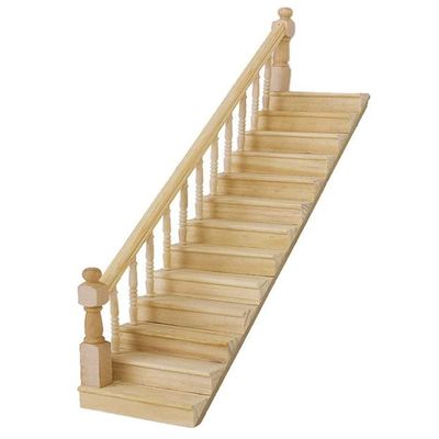 Miniature Stairs 1:12 Scale Dollhouse Furniture Wooden Handrail DIY Unpainted Staircase Dollhouse Accessories Pre-Assembled Steps Model (Left-Handrail)