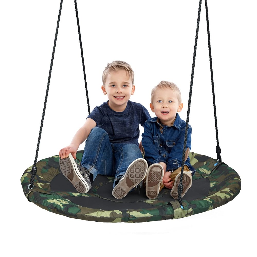 ARLIME 40 Inch Flying Saucer Tree Swing, Round Outdoor Swing with Hanging Straps, Hooks, 330lbs Weight Capacity, Large Tree Swing for Playground, Backyard and Playroom (Camo Green)