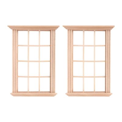 DOITOOL 2Pcs 1: 12 Dollhouse Window Frame Dollhouse Miniature Furniture Mini Wooden Window Frame DIY Dollhouse Bedroom Accessories, 3.3 x 4.5inch