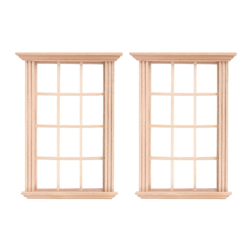 DOITOOL 2Pcs 1: 12 Dollhouse Window Frame Dollhouse Miniature Furniture Mini Wooden Window Frame DIY Dollhouse Bedroom Accessories, 3.3 x 4.5inch