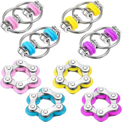 Hicarer 8 Pieces Fidget Toys Set Includes 4 Flippy Roller Chain and 4 Six Roller Bike Chain Toys Gifts for Adults in Learning Help(Purple, Pink, Yellow, Light Blue)