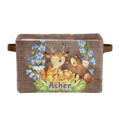 Deven Cute Woodland Animals Personalized Large Storage Baskets for Organizing Shelves with Handle,Closet Decorative Storage Bins for Toy, Bathroom,Nursery,Home 2 Pack