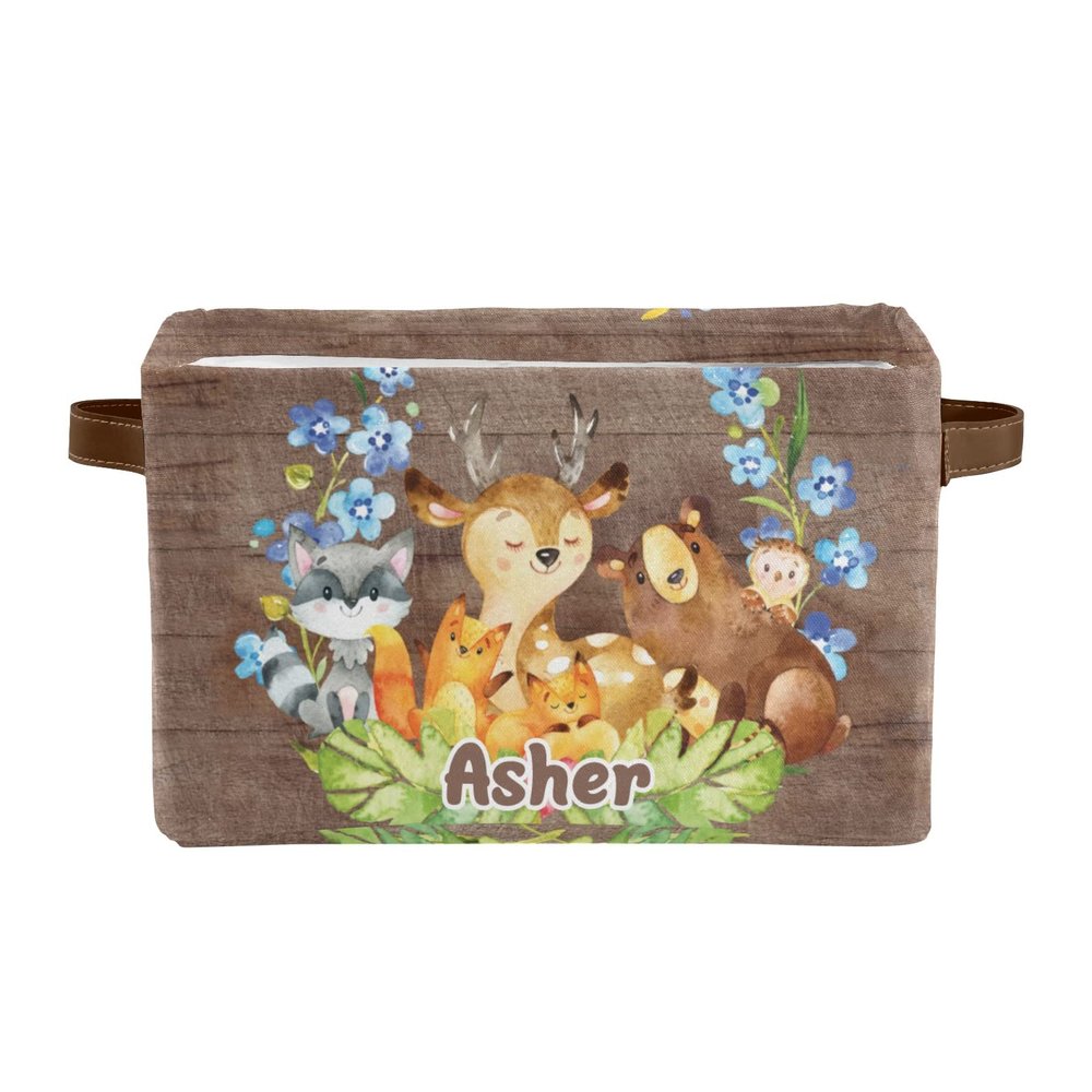 Deven Cute Woodland Animals Personalized Large Storage Baskets for Organizing Shelves with Handle,Closet Decorative Storage Bins for Toy, Bathroom,Nursery,Home 2 Pack