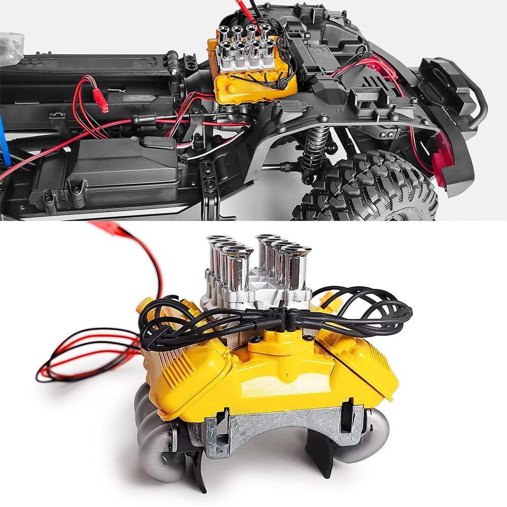 RCHUBAM RC-Hub Simulate FST V8 Engine Fans Radiator Kit Motor Cooling with Heatsink Cover for 1/10 TRX TRX4 RC Crawler Car(Yellow)