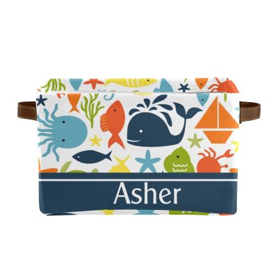 Deven Ocean Sea Animals Nautical Personalized Large Storage Baskets for Organizing Shelves with Handle,Closet Decorative Storage Bins for Toy, Bathroom,Nursery,Home 2 Pack