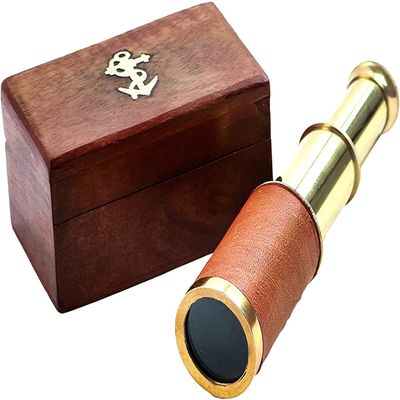 Mini Pirate Spyglass Telescope Brass Hand Telescope with Wooden Box Small Vintage Pirate Decor Brass Decorative