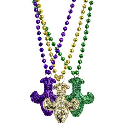 Bnikion Mardi Gras Beads Necklace Fleur De Lis Gold Purple Green New Orleans Beads for Mardi Gras Saint Patrick's Day Party