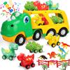 TOY Life Toddler Car Toy for 1+ Year Old, Dinosaur Transport Carrier Truck with 4 Pull Back Dinosaur Cars Dino Figures, Dinosaur Toys for Kids 1 2 3 4 5+, Christmas Birthday Gift for 18M+ Boys Girls view 1