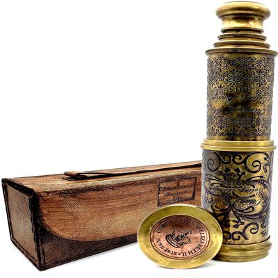 Brass Telescope 26 inches Replica of Coronation of Elizabeth II Telescope, Collapsible Decorative Telescope with High Resolution Optics DF Lens. Spyglass Comes with Handmade Leather Case