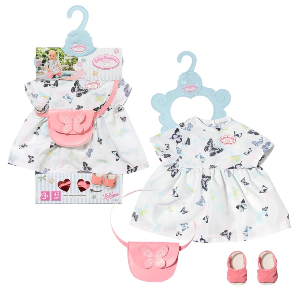 Baby Annabell Deluxe Butterfly Dress - to Fit 43cm Baby Annabell Dolls - Deluxe Set Includes Beautiful Dress, Bag, Sandals and Clothes Hanger - Suitable for Children Aged 3+ Years - 706701 Multicolor
