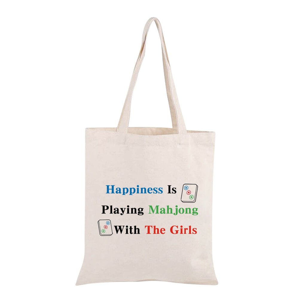 JXGZSO Mahjong Tiles Tote Bag Happiness Is Playing Mahjong Board Game Storage Bag For Lucky Mahjong Player