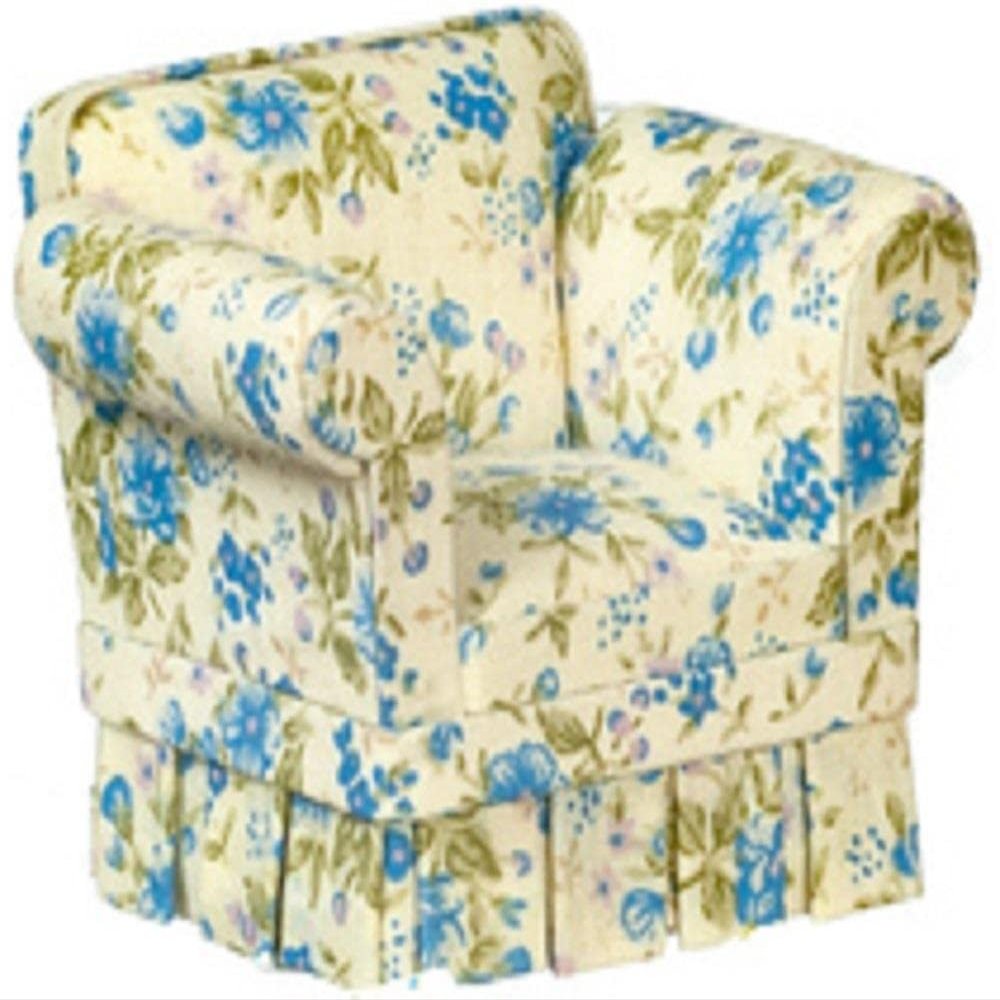 Melody Jane Dolls Houses Dollhouse Blue Chintz Country Armchair JBM Miniature Living Room Furniture