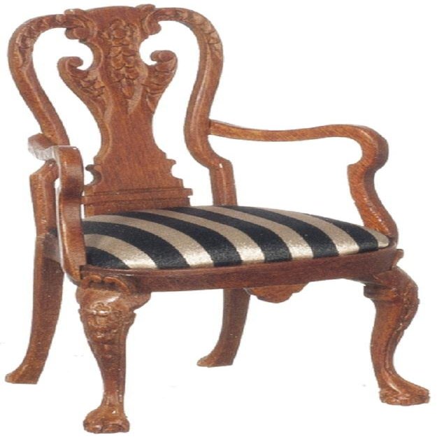Melody Jane Dolls Houses Dollhouse Walnut Queen Anne Carver Chair JBM Miniature Dining Room Furniture