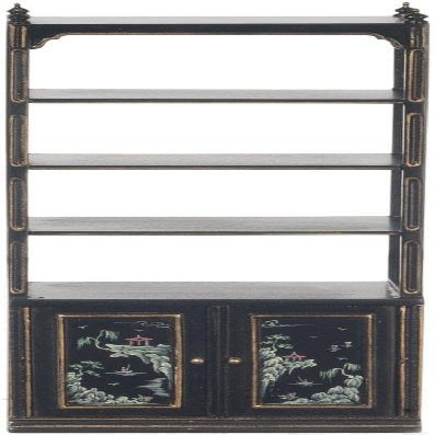 Melody Jane Dolls Houses Dollhouse Black Chinese Open Display Cabinet JBM Miniature Living Room Furniture