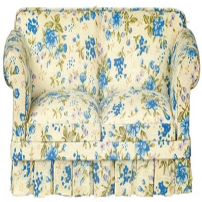 Melody Jane Dolls Houses Dollhouse Blue Chintz Country Style Sofa JBM Miniature Living Room Furniture