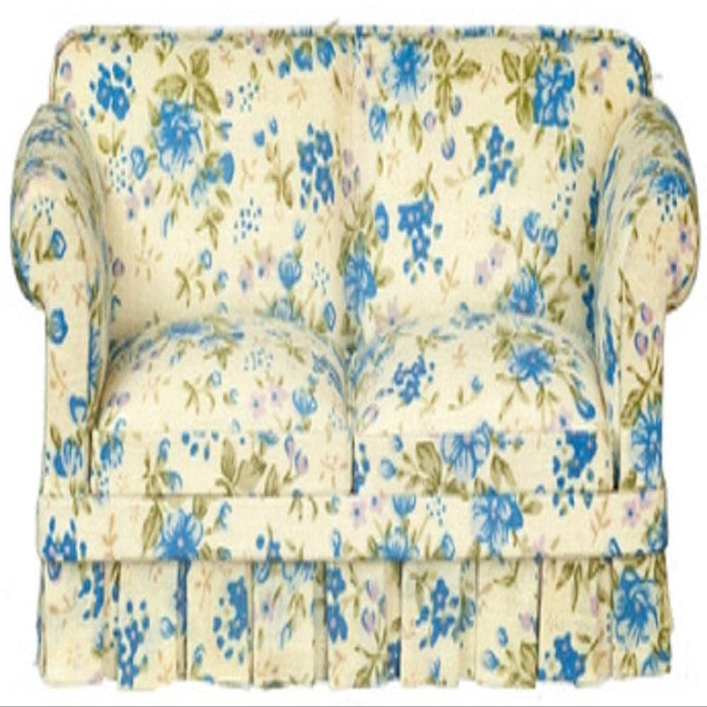 Melody Jane Dolls Houses Dollhouse Blue Chintz Country Style Sofa JBM Miniature Living Room Furniture