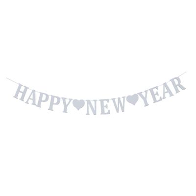 11cm / 4.3inch Happy New Year Banner Glitter Banner Party Hanging Bunting New Years Eve Party Supplies 2022 Holiday Christmas Decoration (Silver)