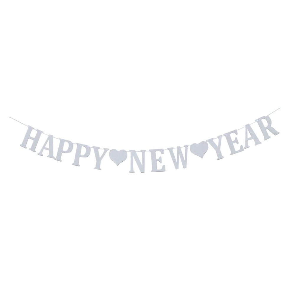 11cm / 4.3inch Happy New Year Banner Glitter Banner Party Hanging Bunting New Years Eve Party Supplies 2022 Holiday Christmas Decoration (Silver)
