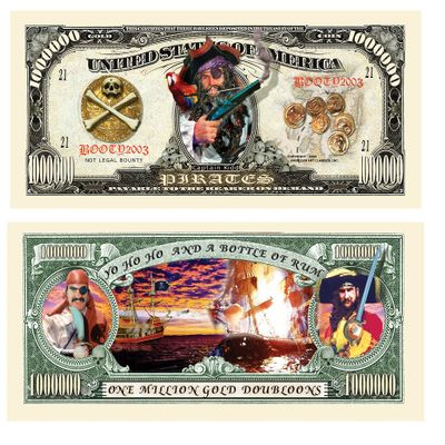 American Art Classics Pack of 25 Bills - Pirate Doubloon Million Dollar Bill - Fun Gift Or Collectible Or for Use at Parties Or Events