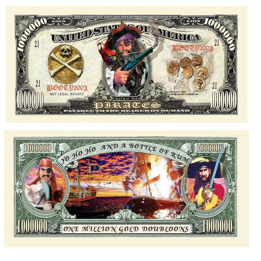 American Art Classics Pack of 25 Bills - Pirate Doubloon Million Dollar Bill - Fun Gift Or Collectible Or for Use at Parties Or Events