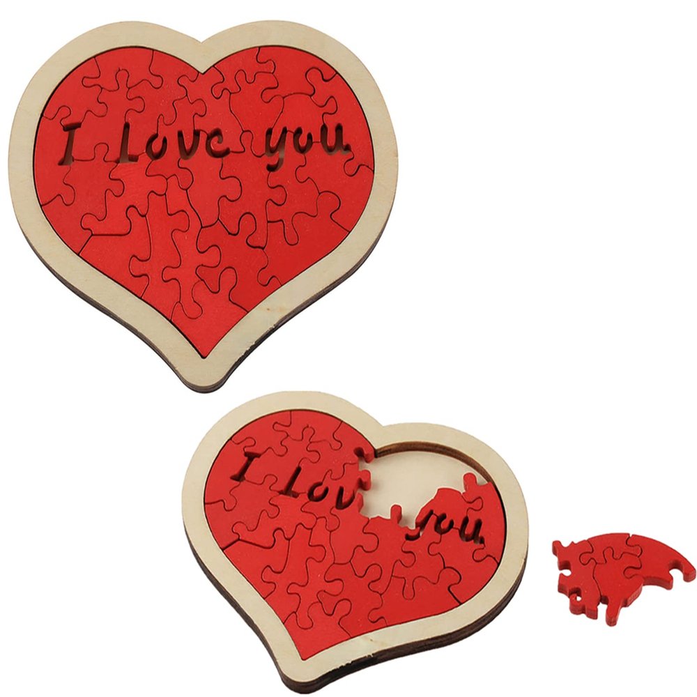 2PCS Wooden Jigsaw Puzzles for Adults, 24 Pieces Valentine's Day Puzzles Heart Shaped Puzzle - I Love You Puzzle - Unique Puzzle Gifts for Valentine's Day Anniversary Wedding