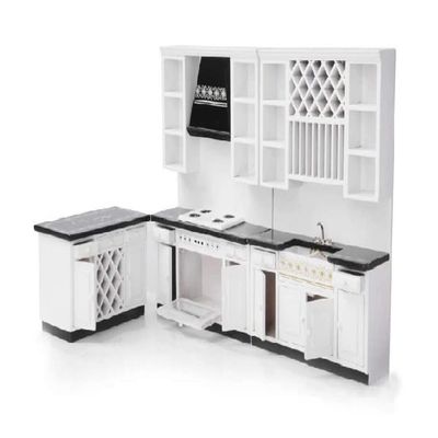 Dollhouse Kitchen Set Miniature Furniture of Dining Room Kitchen Kit 1/12 Scale Wooden Dollhouse Accessories (Style B)