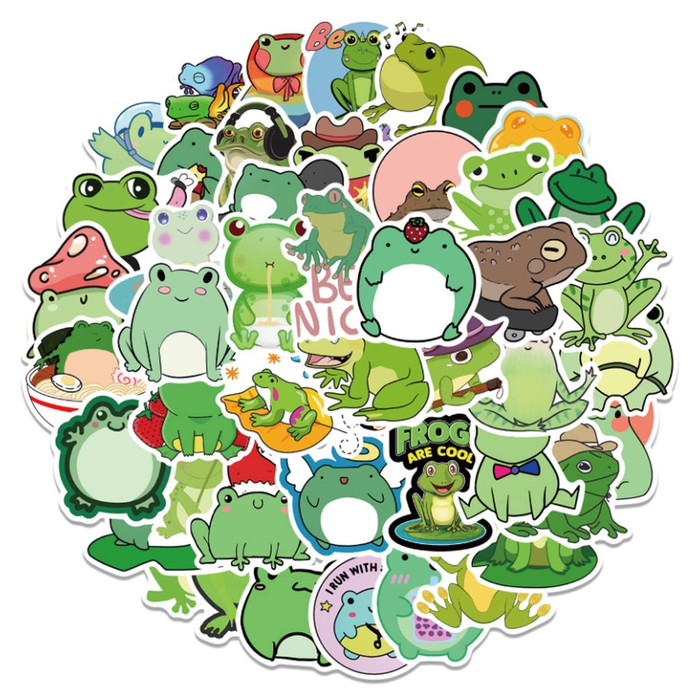 50 PCS Frog Stickers Decal Vinyl Waterproof Cartoon Stickers Frog Laptop Stickers Decorations for Book, Laptop, Bottle, Computer, Guitar, Bicycle