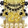 28th Birthday Decorations - Black & Gold, Happy Birthday Banner, Number 28 Balloons, 28 Years Old Decoration Supplies view 1