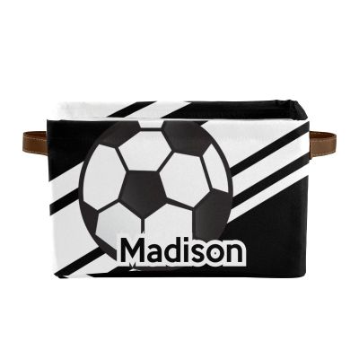 Deven Black Soccer Ball Sports Personalized Large Storage Baskets for Organizing Shelves with Handle,Closet Decorative Storage Bins for Toy, Bathroom,Nursery,Home 2 Pack