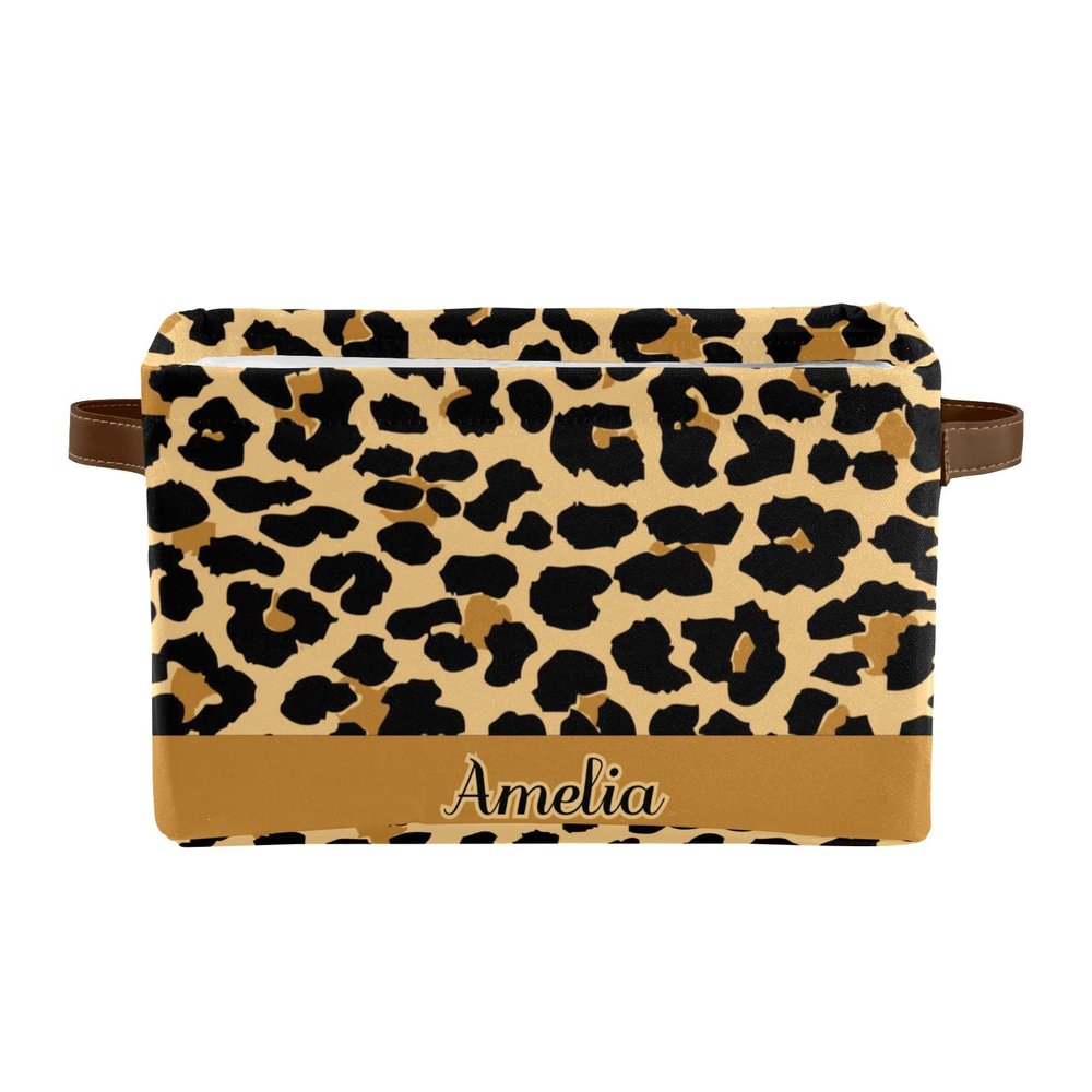Deven Leopard Print Personalized Large Storage Baskets for Organizing Shelves with Handle,Closet Decorative Storage Bins for Toy, Bathroom,Nursery,Home 1 Pack
