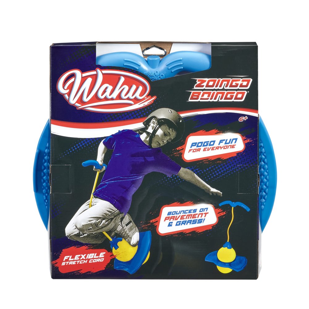 Wahu Zoingo Boingo Freestyle Pogo Ball with Handle and Footpad, Flexible Pogo Jumper for Kids Ages 6+, Bounces on Pavement and Grass, Blue/Yellow