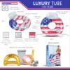 POZA USA Flag Inflatable Luxury Tube with Back Rest - Big Luxurious Lounger Pool Float Tube Filled with Sparkle Confetti, Built in Phone Holder, Cup Holders, and Handles, Premium Thick Ring - 42 Inch view 3