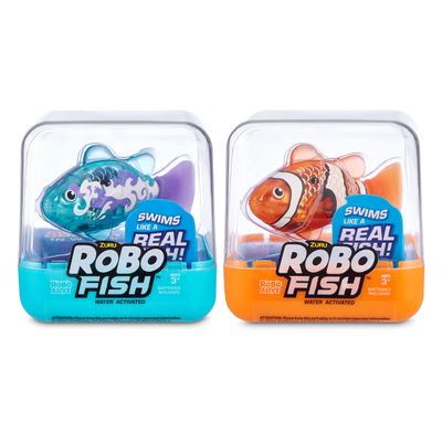 Robo Alive Robo Fish Series 2 (Teal + Orange 2 Pack) by ZURU Robotic Swimming Fish Water Activated, Changes Color, Comes with Batteries, Amazon Exclusive - Teal + Orange (2 Pack), 7165E