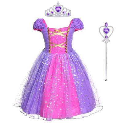 Acecharming Rapunzel Princess Dress Girls Cosplay Costume Kids Floral Puffy Dresses for Summer Pageant Fancy Dress Up Party