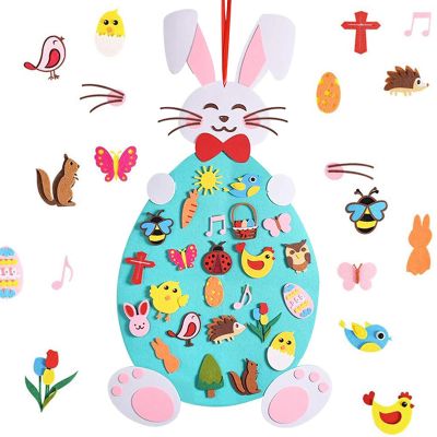 Hying Easter DIY Felt Rabbit Set - Bunny Craft Kits With Detachable Ornament, Happy Easter Chick Eggs for Wall Hanging, Home Party Decoration Supplies