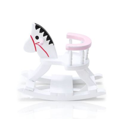 Dollhouse Miniature Rocking Horse Chair 1:12 Scale Wooden Accessories Cute Cockhorse Dollhouse Furniture Decoration Model Baby Room (Pink)