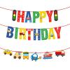 BIEUFBJI Transportation Happy Birthday Banner Birthday Party Decorations Car Bus Train Ship Helicopter Traffic Light Photo Props for Kids Transportation Theme Birthday Party Decorations view 1