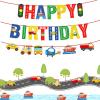 BIEUFBJI Transportation Happy Birthday Banner Birthday Party Decorations Car Bus Train Ship Helicopter Traffic Light Photo Props for Kids Transportation Theme Birthday Party Decorations view 3